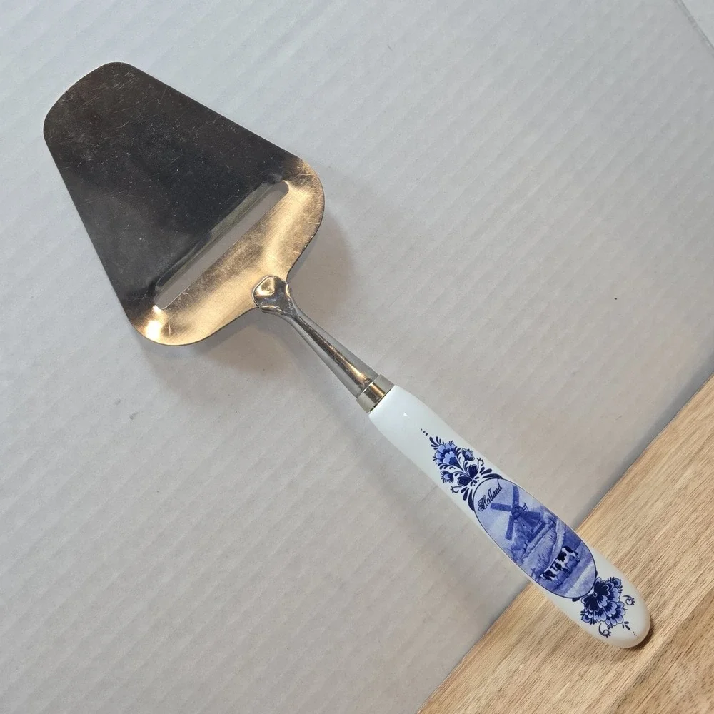 Vtg Delft Windmill‎ Porcelain Handle Cheese Slicer Stainless Steel Holland